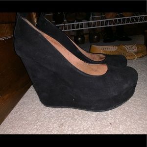 Black suede wedges